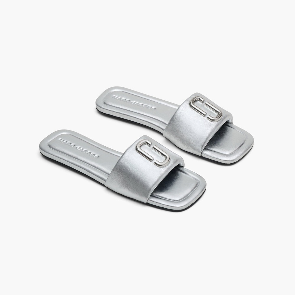 Marc Jacobs Metallic Silver Slide Sandals